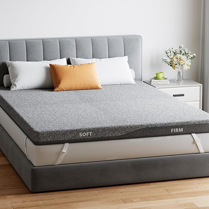 PERLECARE Dual Firmness Mattress Topper Queen, 3 Inch Firm Bed Topper with Split Soft & Firm Zones, Supportive Mattress Pad for Back Pain, Non-Slip & Removable, Made with CertiPUR-US® Certified Foam