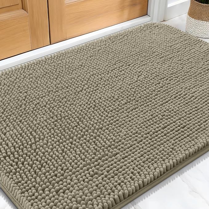 OLANLY Dog Door Mat for Muddy Paws 30x20, Absorbs Moisture and Dirt, Absorbent Non-Slip Washable Doormat, Quick Dry Chenille Mud Mat, Entry Indoor Entryway Carpet for Inside Floor, Warm Taupe by OLANLY