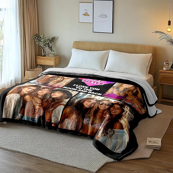 Custom Sister Blanket with Photos, Custom Best Friend Birthday Gifts, Personalized Besties Blanket, Customized Friendship Gifts for Women Friends, Best Soul Sister Gifts