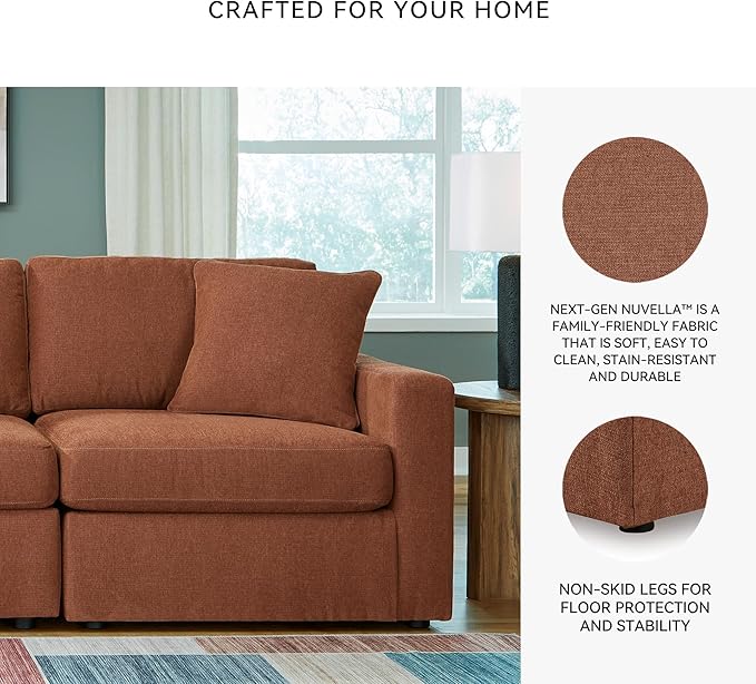 Signature Design by Ashley Casual Modmax Stain Resistant U-Shape Left-Arm Facing 4-Piece Sectional with Chaise and Reversible Cushion, Orange