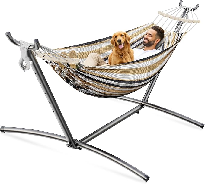ANAGOO Double Hammock, Heavy Duty Portable, 500 lb Weight Capacity, Perfect for Both Indoors and Outdoors, 2 Person Hammock with Carrying Bag, Coffee by ANAGOO