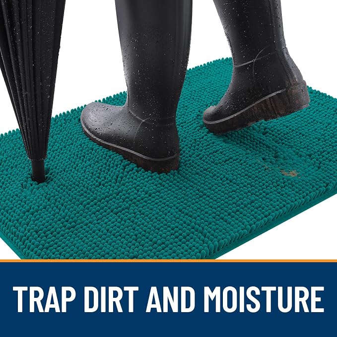 OLANLY Dog Door Mat for Muddy Paws 70x24, Absorbs Moisture and Dirt, Absorbent Non-Slip Washable Doormat, Quick Dry Chenille Mud Mat for Dogs, Entry Indoor Entryway Carpet for Inside Floor, Lake Blue - Image 2