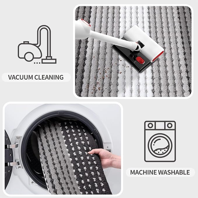 Kitinjoy Indoor Outdoor Door Mat, 59x36 Non-Slip Absorbent Dirt Trapper, Low-Profile Washable Inside Entrance Front Floor Mat, Sturdy Soft Entry Dotted Ombre Doormats for Entryway, Grey - Image 5