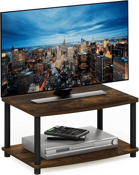 Furinno TURN-N-TUBE TV Riser Stand, 2-Tier Small Elevated No Tools TV Stand, TV Console for TV up to 32 inch, 15.8 x 23.8 x 11, for Living Room, Bedroom, Amber Pine