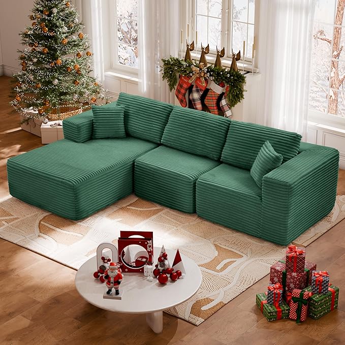 104" Modular Sectional Sofa with L-Shape Chaise, Modern Upholstered Cloud Couches for Living Room Bedroom, No Assembly Required, Green