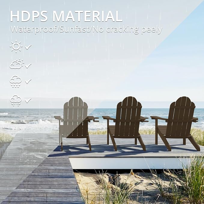 LUE BONA HDPS Adirondack Chairs Set, Fire Pit Outdoor Chair Weather Resistant with Cup Holder, Modern Plastic Chair Plastic for Patio, Deck, Proch, 350LBS, 4 Set, Dark Brown - Image 3