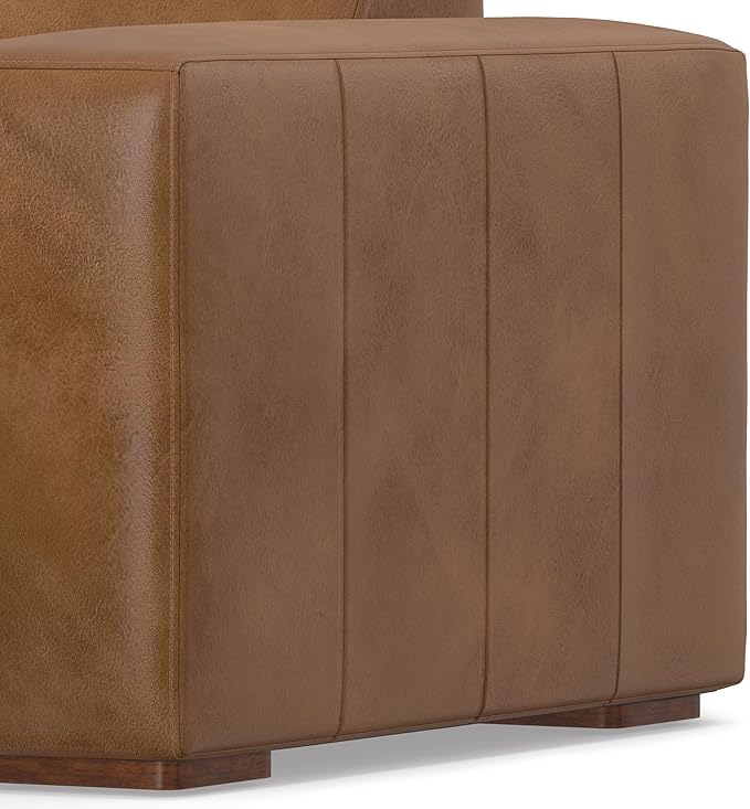 SIMPLIHOME Rex Right Chaise Sofa Module in Full-Grain Genuine Leather, Caramel Brown, 44-inches W x 69.5-inches D, Handcrafted Modern-Style Right-Arm Chaise Lounge Chair for Living Room
