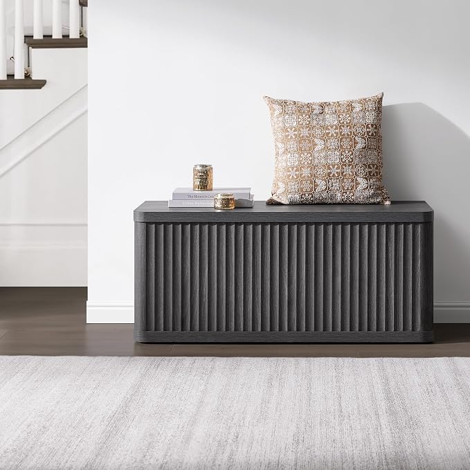 SICOTAS Storage Bench 40.2" Wide Shoe Bench with Lift Top Large Wooden Storage Chest Trunk Modern Blanket Chest with 2 Safety Hinges & Seating for Bedroom Entryway Living Room Hallway - Image 8
