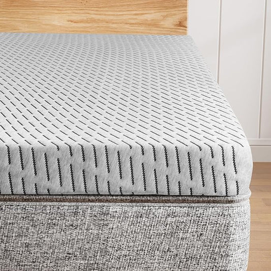 HOMRELEXA Bamboo Mattress Topper King Size 4 Inch, Cooling Gel & Bamboo Charcoal Memory Foam Mattress Topper for Back Pain Relief, Firm Dual-Layer Foam Bed Pad with Removable Cover