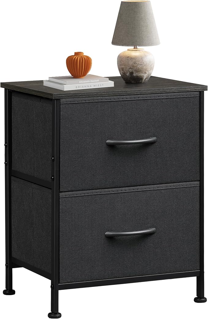 WLIVE Black Night Stand, Small Dresser with 2 Drawers & Wooden Top, Nightstand with Fabric Bins, Bedside Table End Table for Bedroom, Closet, Entryway, College Dorm, Charcoal Black by WLIVE
