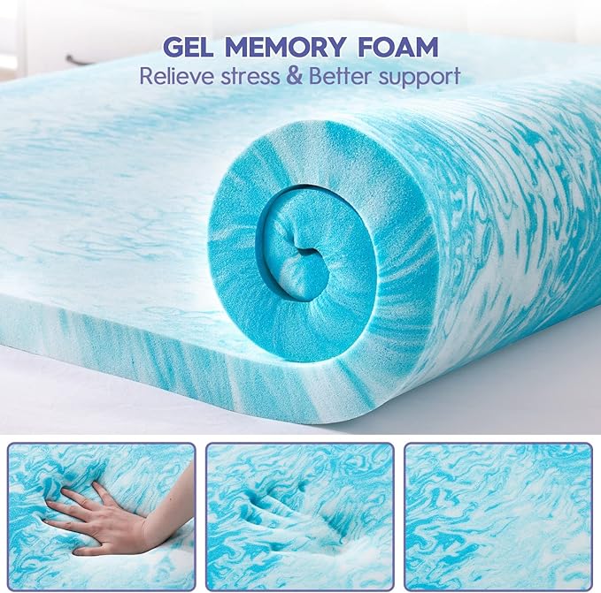 ABENE 3 Inch Memory Foam Mattress Topper, 2 Inch Memory Foam Plus 1 Inch Down Alternative Pillowtop Mattress Pad, with Bedside Pocket, Support for Back Pain - Twin, White Dual Layer