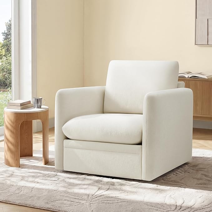 360° Swivel Accent Chair Set of 2,Upholstered Armchair with Deep Seat, Sturdy Metal Base for Living Room,Nursery,Bedroom,Linen