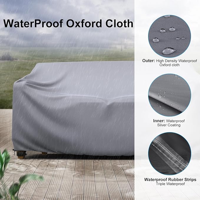 Heavy Duty Patio Sofa Cover, Mrrihand 3-Seater Outdoor Sofa Loveseat Cover, Outdoor Patio Furniture Cover with Air Vent and Handles, 85" W×35" D×35" H, Grey - Image 5