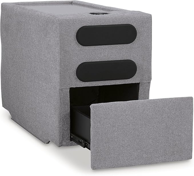 Signature Design by Ashley Modmax Casual Modular Stain Resistant 4-Piece Sectional with Audio Console, Drawer Storage, USB Ports and 2 Accent Pillows, Gray