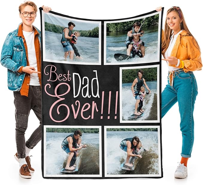 inkArts Gifts for Dad Custom Blankets with Photos Personalized Photo Blankets with Picture for Dad, Customized Throws Blanket for Fathers Day Plush Best Daddy Ever Family Husband Men Birthday