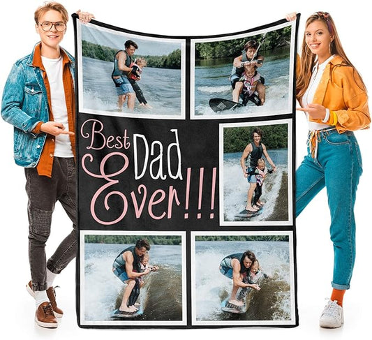 inkArts Gifts for Dad Custom Blankets with Photos Personalized Photo Blankets with Picture for Dad, Customized Throws Blanket for Fathers Day Plush Best Daddy Ever Family Husband Men Birthday