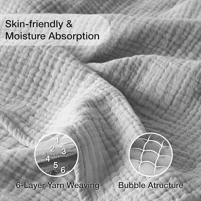 100% Cotton Muslin Blanket Twin 60" x 80", Breathable and Lightweight Cotton Twin Blankets for Couch, Soft Cooling Summer Gauze Blanket for Adults All Season, Light Grey