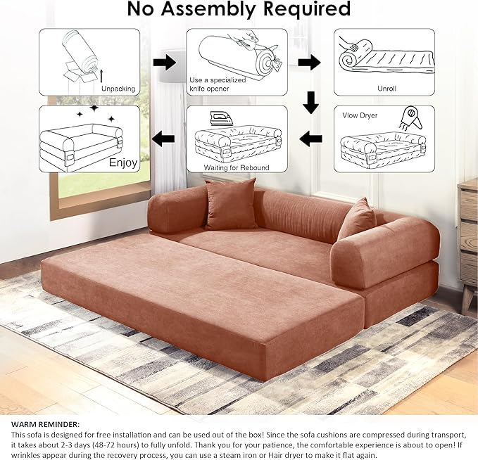 80" Convertible Sofa Bed, 3-in-1 Corduroy Folding Pull Out Couch with Pillows, No Assembly Modern Boneless Couch Compression Sofa in Box, Floor Sofa with Side Storage Pocket for Living Room,Pink