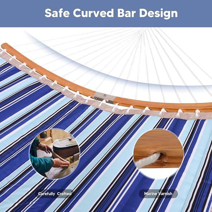 SUNCREAT Double Hammock with Stand Included, Portable Hammock with Stand and Large Pillow, Blue Stripes - Image 3