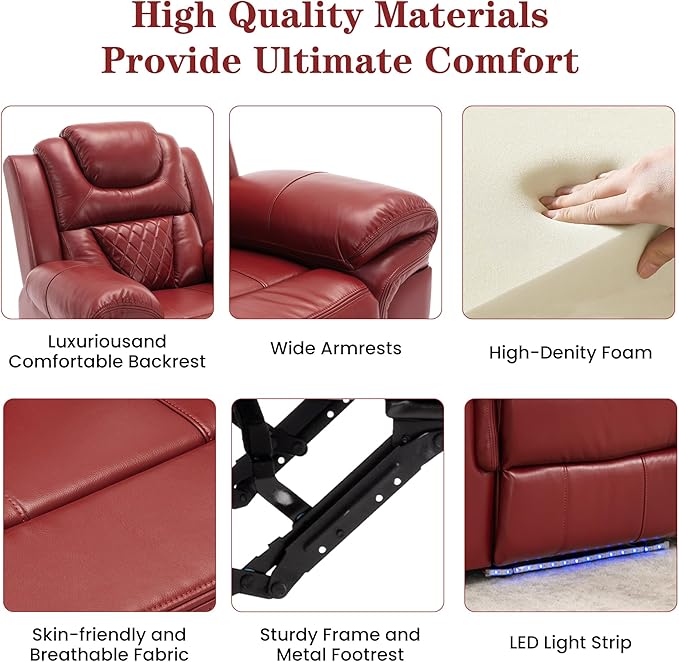 ERYE 73-Inch Oversized Manual Reclining Sofa with LED Strip and Cupholders for Living Room Home Theater, Multifunctional Faux Leather Loveseat Manual Recliner Couches | Storage Console