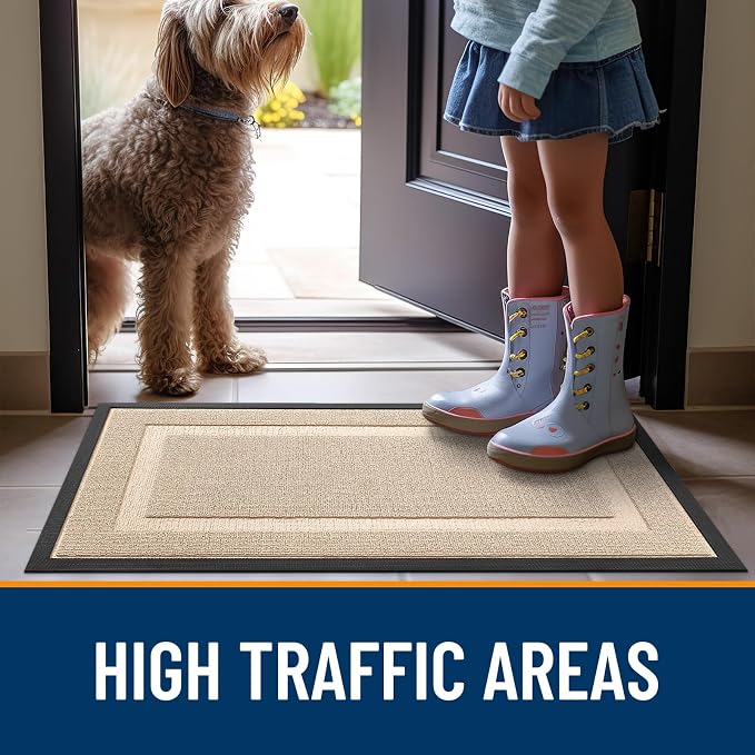 OLANLY Front Door Mat Indoor Outdoor Entrance, Waterproof All-Season, All-Weather Doormat, Sturdy Natural Rubber, Low Profile, Easy Clean Patio Porch Entryway Mat, 29.5x17, Off-White - Image 7