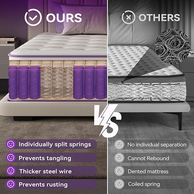 Susalt 12 Inch King Size Hybrid Mattress in a Box, CertiPUR-US Certified Mattress with Gel Memory Foam and Pocket Springs,Pressure Relief &Medium Firm,100-Night Trial