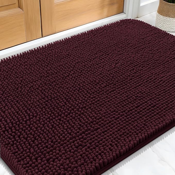 OLANLY Dog Door Mat for Muddy Paws 30x20, Absorbs Moisture and Dirt, Absorbent Non-Slip Washable Doormat, Quick Dry Chenille Mud Mat for Dogs, Entry Indoor Entryway Carpet for Inside Floor, Russet by OLANLY