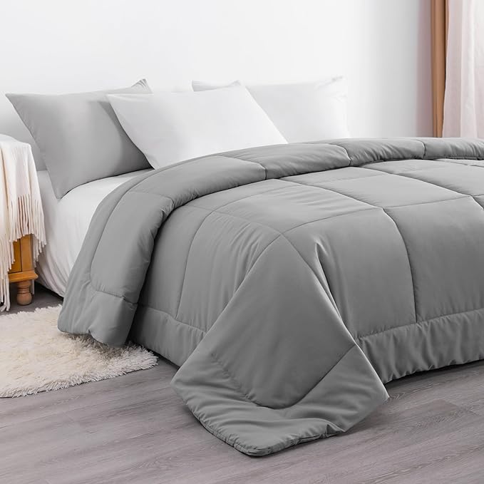 NTBAY Queen Comforter - Down Alternative Comforter Duvet Insert, All Season Bedding Quilted Duvet Insert with Corner Tabs, Machine Washable, Smoke Grey