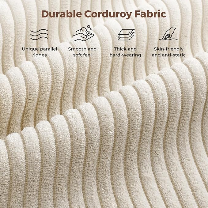 97" Beige Corduroy Modular Sectional Sofa, L-Shaped Couch with Movable Ottoman & Spring Cushion, Deep Seat Modular Sofa for Living Room Bedroom Apartment