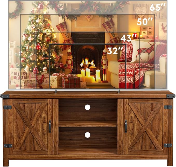 YESHOMY Modern Farmhouse TV Stand with Two Barn Doors and Storage Cabinets for Televisions up to 65+ Inch,Entertainment Center Console Table,Media Furniture for Living Room,58 Inch, Walnut,YH-TS103DWA - Image 8