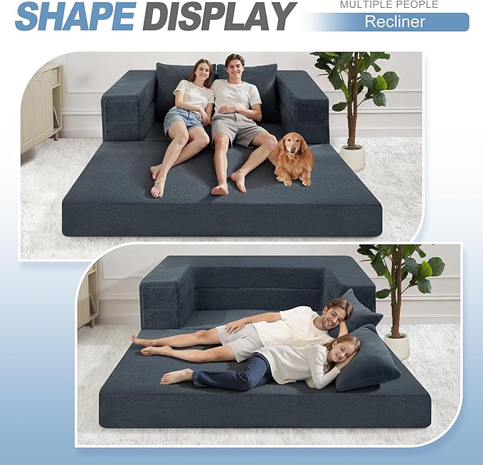 Futon Sofa Bed with Pillow, 3-in-1 Sleeper Sofa Bed with Removable Cover, Convertible Floor Sofa Bed, No Assembly Boneless Couch for Living Room, Bedroom