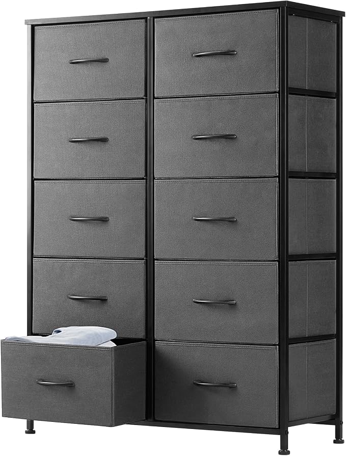 DUMOS Dresser for Bedroom, 10 Storage Drawers, Wide Fabric Closet Chests Organizer Tower Furniture with Wooden Top Metal Frame for Clothes, Guest Room, Living Room, Hallway, Entryway by DumosLifestyle