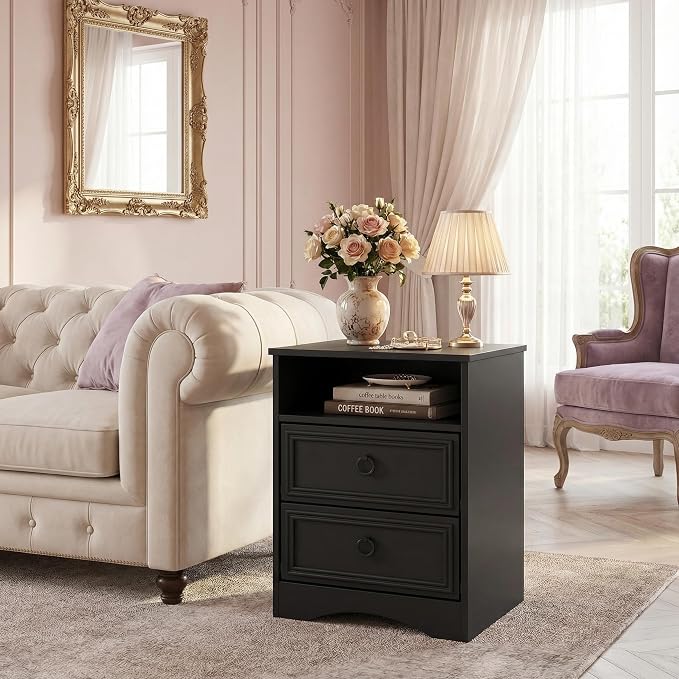 LGHM Set of 2 Nightstand, Large Night Stand with 2 Drawers, 17.7" W Accent Bed Side Table and End Table with Large Open Compartment for Bedroom, Living Room,Black - Image 6