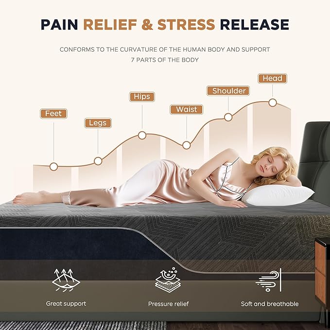 10 Inch Gel Memory Foam Mattress Twin Size, Medium Firm Pressure Relief, CertiPUR-US Certified, with Removable Washable Cover, Mattress in a Box