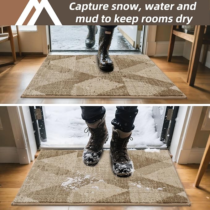 COSY HOMEER Entryway Rugs Doormat 36"x60", Non-Slip Absorbent Polyester, Washable Rugs for Front Door, Dirty Paws & High Traffic Areas, Beige - Image 2