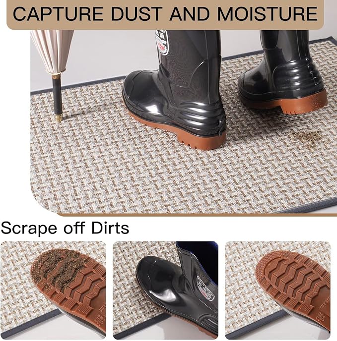YDKGL Door Mat 31"x47", Dirt Resistant and Absorbent, Non-Slip Rubber Backing Floor Mats, Easy Clean Low-Profile Doormat for Entryway, Front Door, Inside Entrance, Gray - Image 3