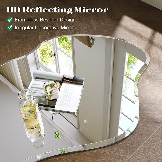 Irregular Wall Mirror, 28”x50” Asymmetrical Wall Mirror, Frameless Asymmetrical Mirrors for Bathroom Entry Way Bedroom Living Room - Image 4