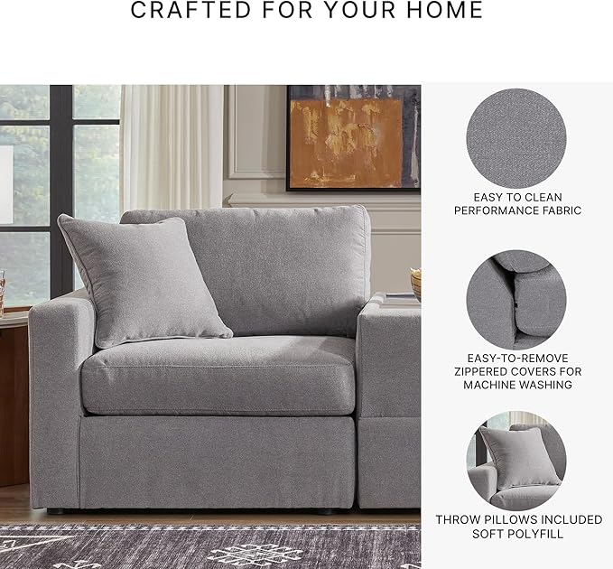 Signature Design by Ashley Modmax Casual Modular Stain Resistant 3-Piece Sectional with Storage Console, Drawer and 2 Accent Pillows, Gray