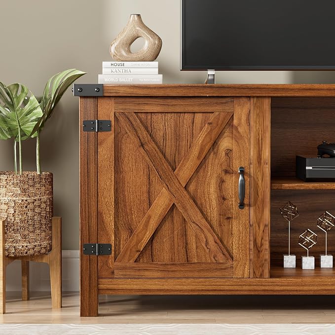 YESHOMY Modern Farmhouse TV Stand with Two Barn Doors and Storage Cabinets for Televisions up to 65+ Inch,Entertainment Center Console Table,Media Furniture for Living Room,58 Inch, Walnut,YH-TS103DWA - Image 3