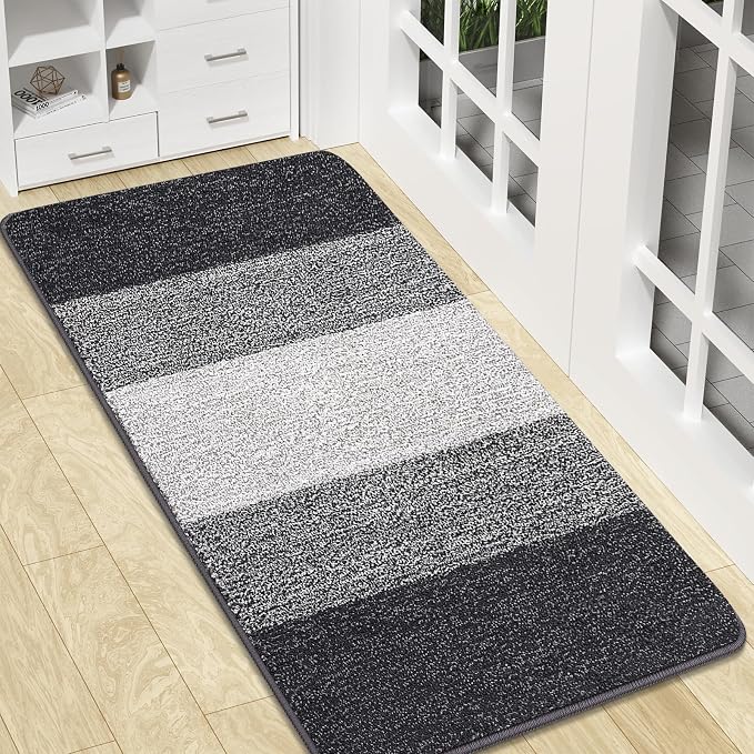 Kitinjoy Indoor Outdoor Door Mat, 47x17 Non-Slip Absorbent Dirt Trapper, Low-Profile Washable Inside Entrance Front Floor Mat, Sturdy Soft Entry Doormats for Entryway, Grey by Kitinjoy