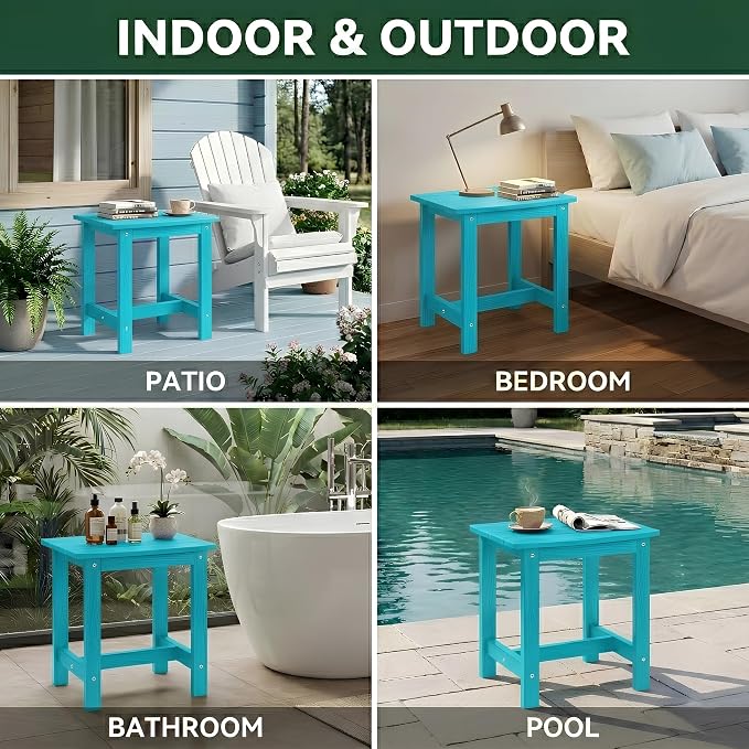 Y&M Outdoor Side Table, HIPS Adirondack Small Single Table, Waterproof Square Outside Table, Balcony Modern End Tables for Patio, Pool, Beach, Porch, Deck, Indoor or Outdoor Use, Aruba Blue - Image 7