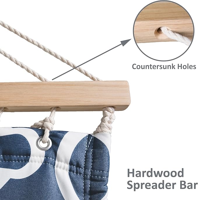 SUNCREAT Two Person Hammock with Stand, 475 lbs Capacity, Portable Patio Hammock with Hardwood Spreader Bar, Large Soft Pillow, Blue Pattern - Image 5