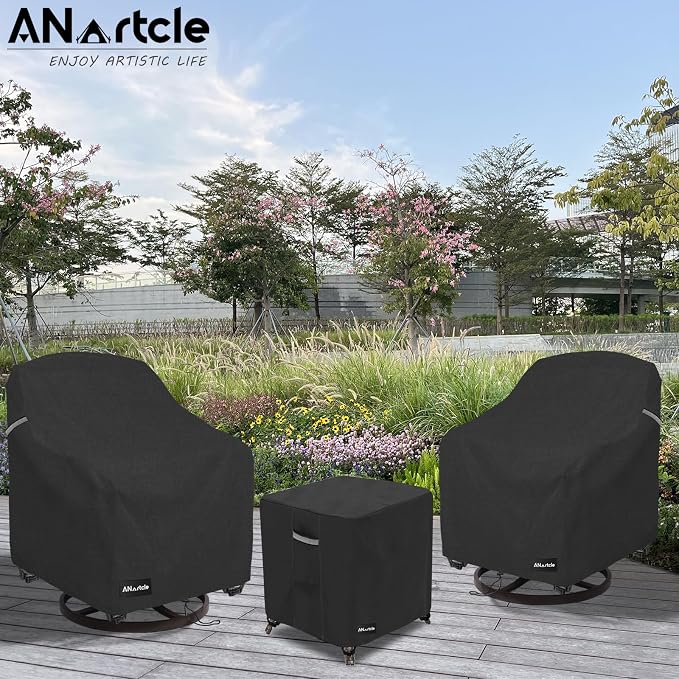 ANartcle 3 Pieces Patio Bistro Sets Cover,600D Waterproof Heavy Duty Patio Furniture Covers,Includes 2 Outdoor Swivel Chair Covers and 1 Patio Wicker Side Table Cover(Black) - Image 6
