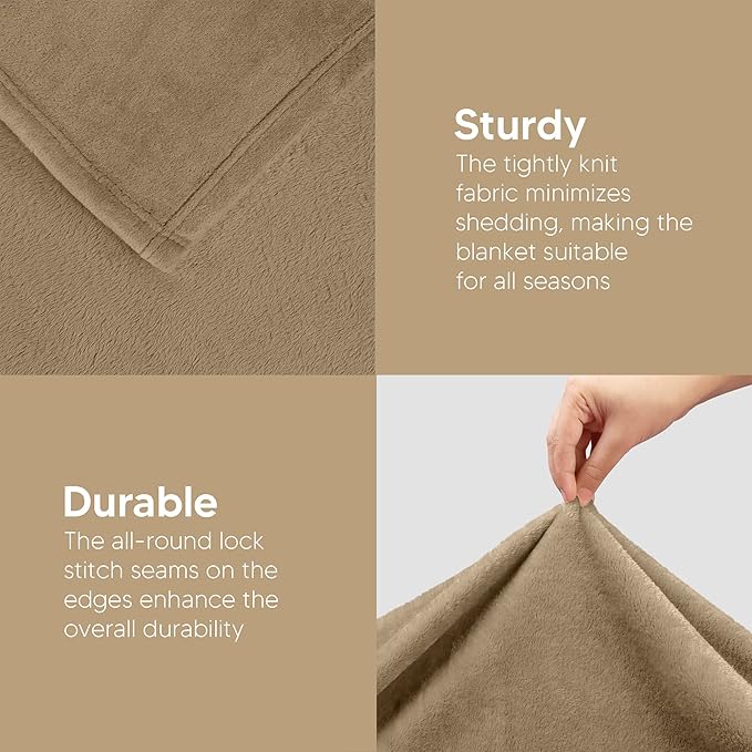 Utopia Bedding Fleece Blanket Queen Size Camel (90x90 Inches) Ultra Soft Warm Lightweight Microfiber Breathable Anti-Static Cozy Bed Blanket, All-Season Home Decor Gift for Men & Women