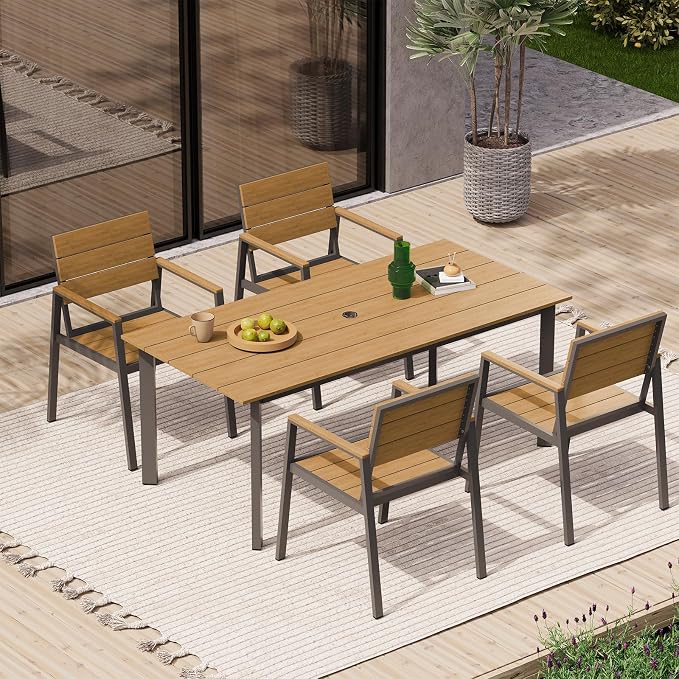 Outdoor Patio Dining Chairs Set of 2, 350LBS Capacity Aluminum Patio Dining Chairs with Armrests, Weather-Resistant for Lawn, Garden, Yard, Poolside and Indoor Use (Gray & Teak) - Image 2