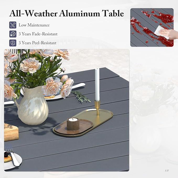 PURPLE LEAF 9 Pieces Patio Dining Set with Waterproof Furniture Cover Rectangular Table and Chairs Set for Garden Deck Aluminum Frame Backyard Kitchen Set, Cushions and Pillows Included Grey - Image 3