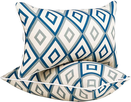 JMGBird Water-Repellent Outdoor Lumbar Pillows Set of 2 with Inserts - 12x20 Inch Color-Lasting Durable Patio Pillows for Outdoor Furniture