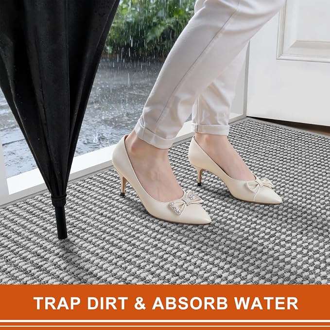 Dirt Trapper Door Mat 20" x 32", Non-Slip Indoor Door Mats, Absorbent Washable Door Mat Indoor Entrance, Low-Profile Inside Doormat Floor Rugs for Entryway and Entry, Grey White (Flod) - Image 5