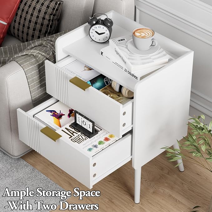Aenuert White Nightstand Modern Bedside Table with 2 Storage Drawer, Small Night Stand, Wooden Sofa Side Table for Bedroom,Study Room and Small Spaces - Image 5
