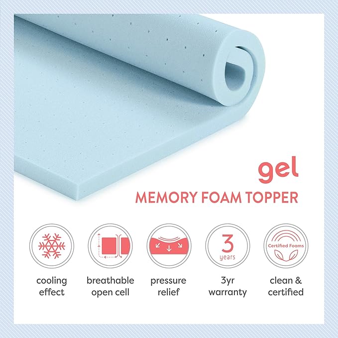 Best Price Mattress 2 Inch Ventilated Memory Foam Mattress Topper, Cooling Gel Infusion, Dorm Essentials, Queen